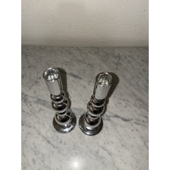 Anthropologie Set Of 2 Delaney Taper Candle Holders Silver Color - Picture 2 of 7